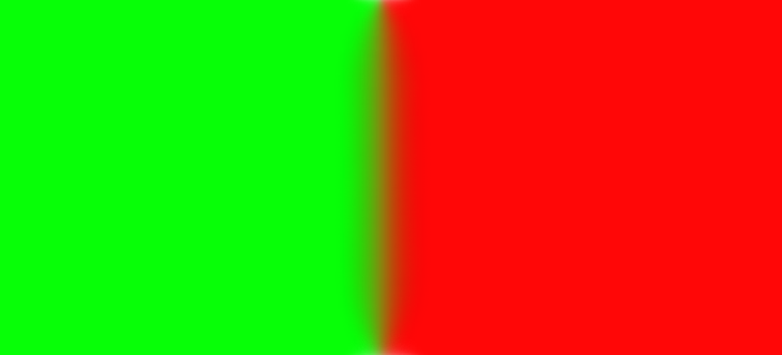 A blurred edge between green and red in Classic mode, with a dark olive band where they meet